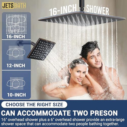 16" Thermostatic Dual Rainfall Head Shower System with Handheld & Valve, 16” Ceiling Shower Faucet Set with 6-Inch Shower Head, JetsBath Oil Rubbed Bronze Full Body Shower System for Couples/2-Person - color: Oil Rubbed Bronze