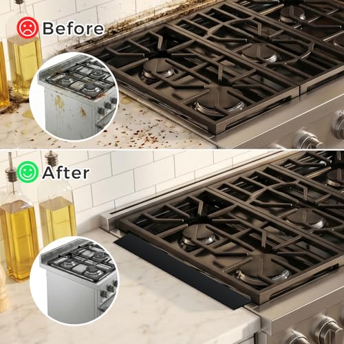 Silicone Stove Gap Covers with Stainless Steel, Oven Gap Filler Seals Gaps Between Stovetop and Counter, Stove Gap Guards Range Trim Kit, Easy to Clean Stove Gap Guard (Black 2 Pack,21") - color: Black, size: 21 inches