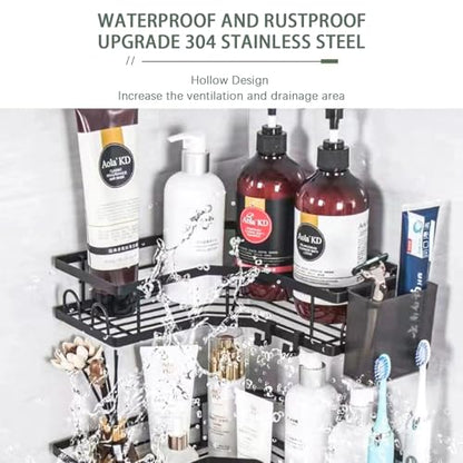 Durable Rustproof Shower Caddy 5 Pack, Stainless Steel Bathroom Storage Accessories, No Drilling Adhesive Shower Organizer, Hanging Bathroom Rack Shelves with Soap Razor Holder Set, Black