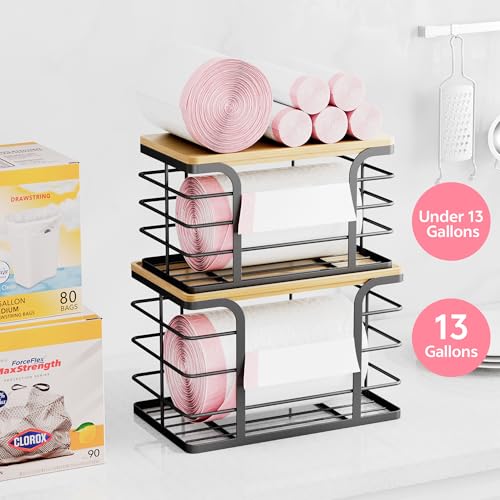 2 Pack Stackable Storage for Kitchen Laundry Pantry Organizers,Trash Bag Holder with Bamboo Top,Wall Mount Garbage Bag Dispenser,Black Large and Small - color: 2 Pack-l&s Black
