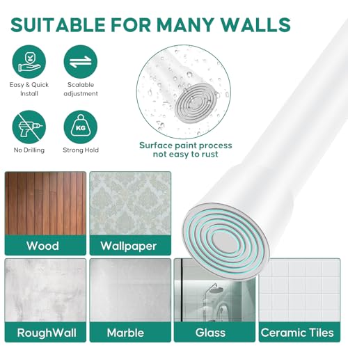 Shower Curtain Rod, No Drill Spring Tension Curtain Rods for Windows, Bathroom, Closet, Non-Slip, Anti-Rust, 0.87" Diameter, White, 1 pack - color: white, size: 28"-77" 1pcs