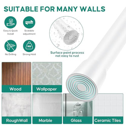 Shower Curtain Rod, No Drill Spring Tension Curtain Rods for Windows, Bathroom, Closet, Non-Slip, Anti-Rust, 0.87" Diameter, White, 1 pack - color: white, size: 28"-77" 1pcs