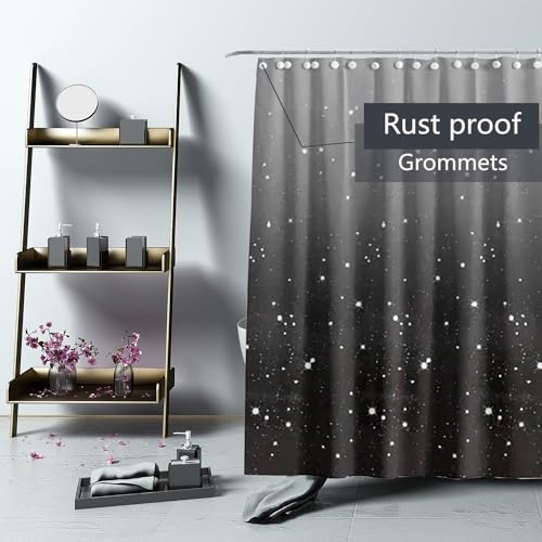 Shower Curtain Liner 72 x 72, Plastic Waterproof 4G Lightweight Shower Liner for Bathroom, with Grommets Holes and 3 Heavy Duty Magnetic Weights - color: Black Star