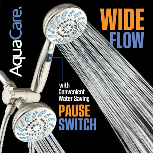AquaCare 2026 High Pressure Dual Handheld Shower Head Combo w/Pause Switch | Detachable Showerhead Wand, Stay-Clean Jets, Extra-long 6 ft. Stainless Steel Hose, Dual Wall & Overhead Brackets / Nickel - color: Nickel