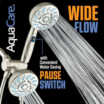 AquaCare 2026 High Pressure Dual Handheld Shower Head Combo w/Pause Switch | Detachable Showerhead Wand, Stay-Clean Jets, Extra-long 6 ft. Stainless Steel Hose, Dual Wall & Overhead Brackets / Nickel - color: Nickel
