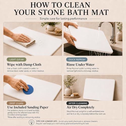 Stone Bath Mat – Diatomaceous Earth Quick Drying Non-Slip Bathroom Mat Rug– Absorbent Diatomite Shower Mat, Durable & Easy to Clean, Modern, 23.6" x 15.3", (White - Marble) - color: White - Marble
