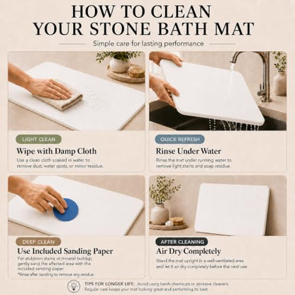 Stone Bath Mat – Diatomaceous Earth Quick Drying Non-Slip Bathroom Mat Rug– Absorbent Diatomite Shower Mat, Durable & Easy to Clean, Modern, 23.6" x 15.3", (White - Marble) - color: White - Marble