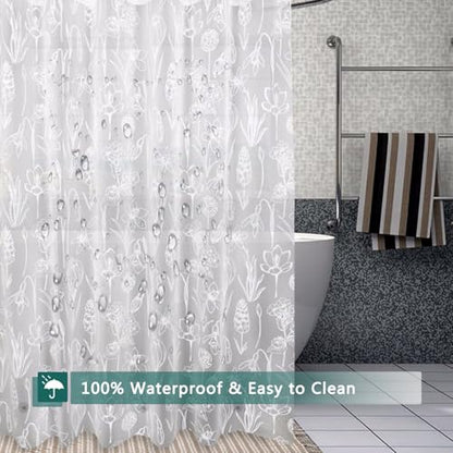 Shower Curtain Liner, 100% Waterproof Peva Shower Curtains with 3 Duty Heavy Bottom Magnets and 12 Rust Proof Grommets, 72x72 Weighted Shower Liner for Shower Stall, Bathtubs - color: Frosted Plant