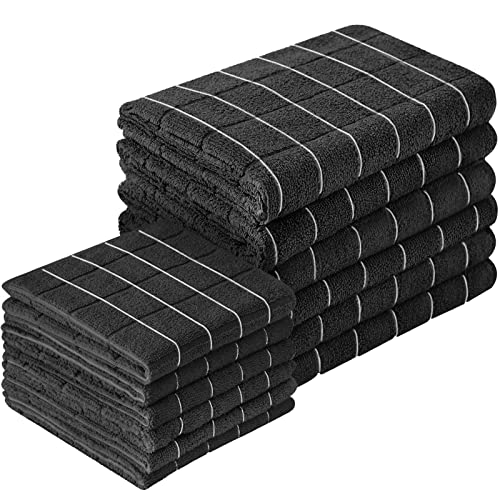 Puomue Microfiber Kitchen Towels and Dishcloths Set, 26 X 18 Inch and 12 X 12 Inch, Set of 12 Bulk Lint Free Dish Towels for Drying Dishes, Black - color: Black