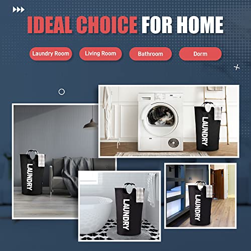Caroeas 125L Laundry Basket,Large Laundry Hamper, Laundry Bag with Padded Handles, Clothes Hamper Stands Up Well, Collapsible Free Standing Easy Storage Washing Bin (Black,125L) - color: Black, size: 125L