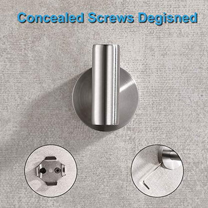 TASTOS Bathroom Towel Hooks Brushed Nickel, 2 Pack Stainless Steel Robe Coat and Clothes Hook, Heavy Duty Wall Hook for Bathroom & Kitchen, Modern Round Style Screw Wall Mounted - color: Brushed Nickel