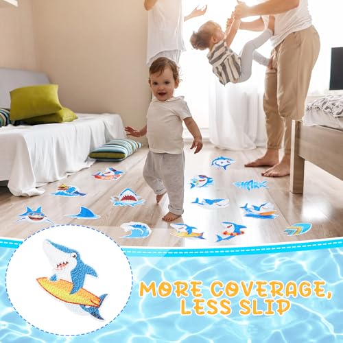 Fullhawl 30 Pcs Shark Non Slip Shower Stickers, Bathtub Safety | 30 Pack Shark Theme, Ocean Inspired Design, Strong Grip Texture, Non Slip Protection for Kids' Bathtub & Shower - style: Shark