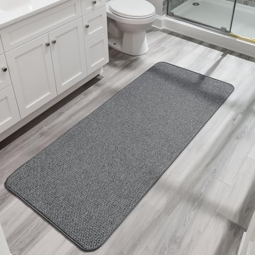Bosap Bath Mat,Ultra Thin Bathroom Runner Rugs,Large Bath Mats for Bathroom,Quick Dry,Non-Slip,Machine Washable,Low Pile,Bath Rug,Shower Outside,Sink,Home Decor Accessories.Dark Grey,3'x5'(36x60inch) - color: Dark Grey, size: 3' X 5' (Rectangular)