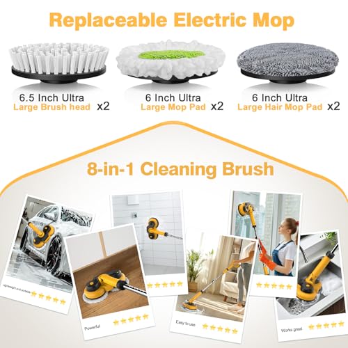 Cordless Electric Mop for Dewalt 20V Battery (NO Battery), 2 in 1 Spin Mop & Electric Floor Scrubber Machine with LED Light & Water Spray, 800 RPM Rotating Electric Mops for Floor