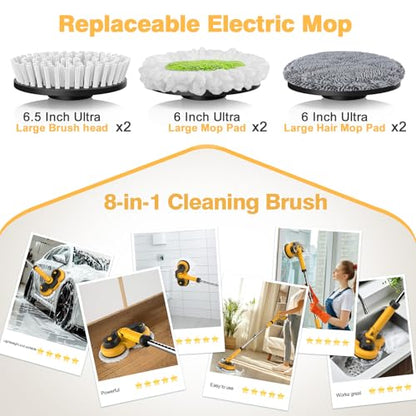 Cordless Electric Mop for Dewalt 20V Battery (NO Battery), 2 in 1 Spin Mop & Electric Floor Scrubber Machine with LED Light & Water Spray, 800 RPM Rotating Electric Mops for Floor