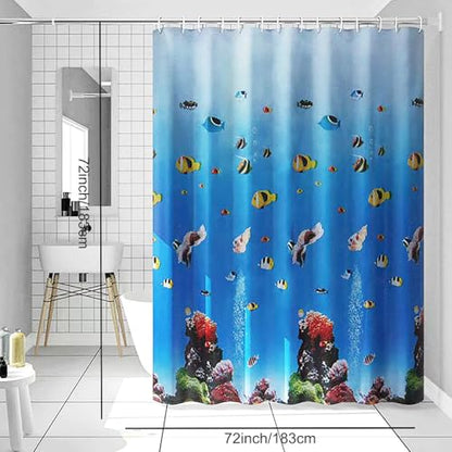 TIKABC Shower Curtain Liner, 4G PEVA Shower Liner, Plastic Waterproof Shower Curtains, 72x72 inch with Grommet Holes 3 Magnetic Weights - color: Underwater World