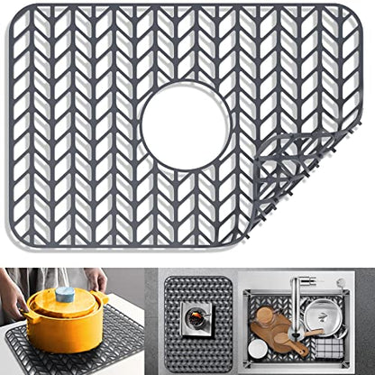 Sink Protectors for Kitchen Sink 12" 13" 16" 18" 19" 24" 26" 28" 29" 30" Silicone Sink mat| Silicone Kitchen Sink Mat Grid for Bottom of Farmhouse Stainless Steel(18.2"x 12.5"Gray) | Various sizes and styles,Protector for sinks and dish,Withstand to 500F,