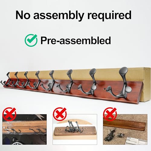 WEBI Coat Rack Wall Mount,17" Solid Wood Coat Hooks Wall Mounted Coat Hanger,16" Hole to Hole,Heavy Duty Hook Rack Rail,3 Triple Hooks for Hanging Coats,Jacket,Clothes,Hat,Backpack,Cherry - color: Cherry, size: 17 Inch