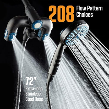 AquaCare Polaris 208-mode High Pressure Shower Head Combo with Hydro Arms | Luxury 3-way 14-zone System with 370 Stay-clean Power Jets, Handheld Magnetic Docking & 6 ft. Stainless Steel Hose / Bronze - color: Oil Rubbed Bronze