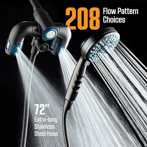 AquaCare Polaris 208-mode High Pressure Shower Head Combo with Hydro Arms | Luxury 3-way 14-zone System with 370 Stay-clean Power Jets, Handheld Magnetic Docking & 6 ft. Stainless Steel Hose / Bronze - color: Oil Rubbed Bronze
