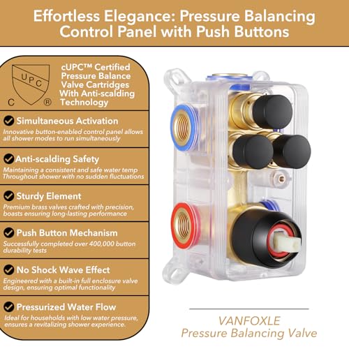 VANFOXLE Shower Faucet Set Matte Black Shower System, Push Button Diverter | 8 Inch Wall Mount Head, 2-in-1 Handheld Sprayer, 9 Inch Bathtub Waterfall Spout, Solid Brass Valve, Rust Resistant - color: Matte Black, style: 8 Inch