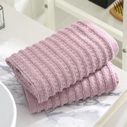 sense gnosis Mauve Waffle Hand Towel 13 x 29 Inch, 2 Pieces | Super Soft 100% Cotton Terry Striped Pattern Ultra Absorbent Bathroom Hand Towels - color: Pink-purple