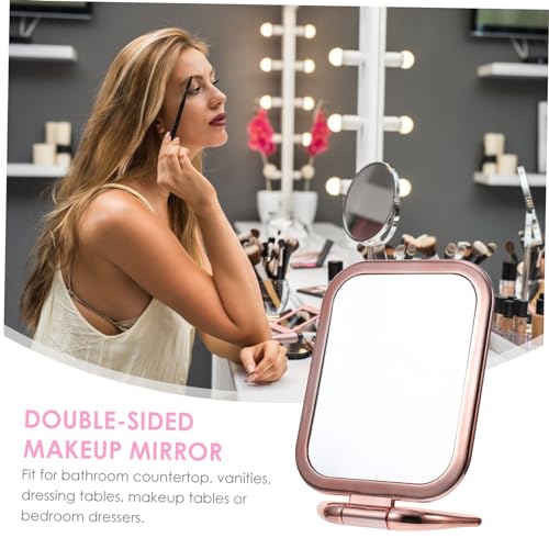 Double Sided Folding Vanity Mirror with Magnification Portable Travel Makeup Mirror for Bathroom Countertop and Dressing Table Rose Gold for Women
