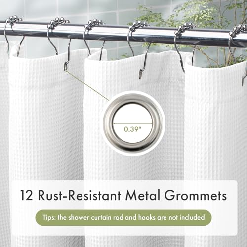 AmazerBath White Shower Curtain 76 Inches Long, Waffle Shower Curtains for Bathroom, Cloth Shower Curtain Fabric Heavy Duty 240GSM, Thick Bathroom Shower Curtains Premium Polyester, 72x76 Inches - color: White, size: 72"W x 76"L (Pack of 1)