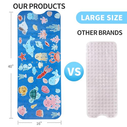 Bath Tub Shower Mat Non Slip Kids Bathtub Mat Anti Slip Baby Bath Mat for Tub 40 x 16 Inch Extra Long Toddler Bath Mat with Suction Cups and Drain Holes for Bathroom Floor,Machine Washable,Octopus - color: Octopus