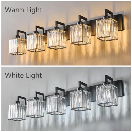 Black Bathroom Light Fixture, 5-Light Crystal Vanity Lighting, Bathroom Lighting Fixtures Over Mirror, Modern Crystal Wall Lamp - color: Black Crooked, size: 5-light