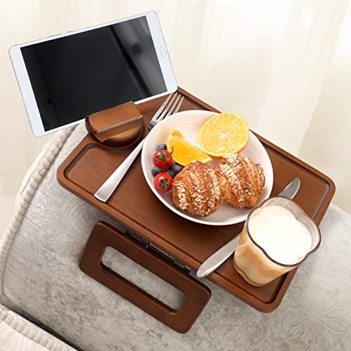 Smatdecis Couch Arm Tray Table Sofa Arm Clip, Armrest Tray Table Suitable for Home Drinks/Fast Food/Fruit Etc, Large Size Multi-Function Brown(360° Rotating Stand A) - color: Brown, size: 13" x 9.4"(360°A)