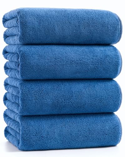 sakano 4-Piece Bath Towel Set,Quick-Dry Absorbent Lint Free & Launder Soft Coral Velvet Microfiber Towels for Bathing, Fitness, Spa, and Guest Use -Blue, 28 x 55 inches - color: Blue, size: 4 Bath Towel