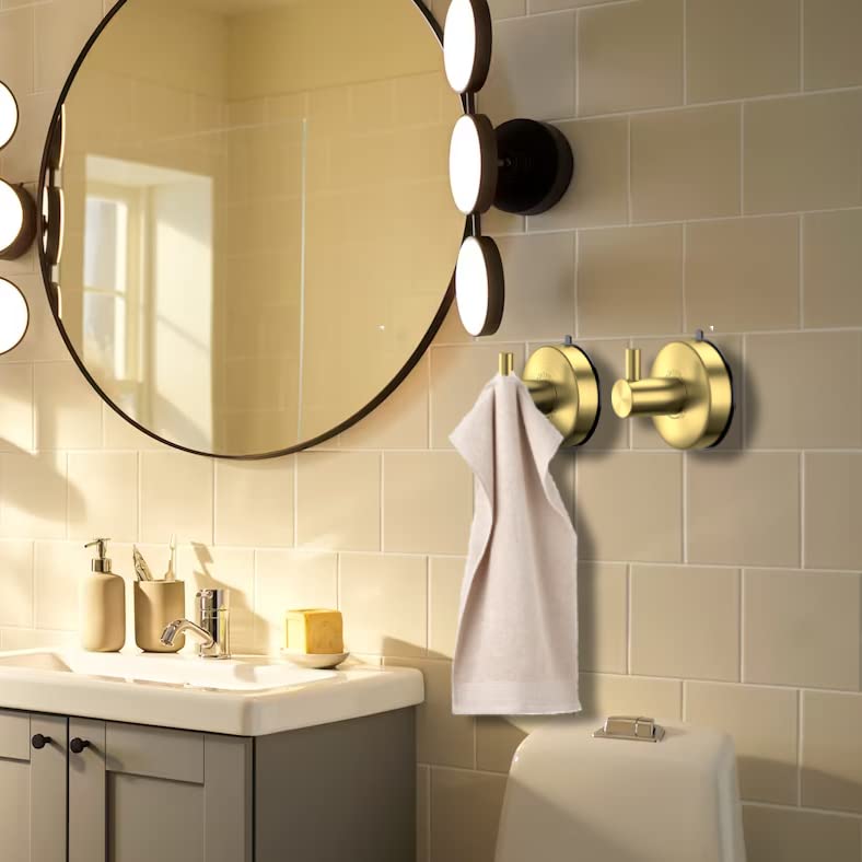 DGYB Suction Cup Hooks - Gold Towel Hooks for Bathrooms - SUS 304 Stainless Steel - 15 Lb Capacity - color: Brushed Gold
