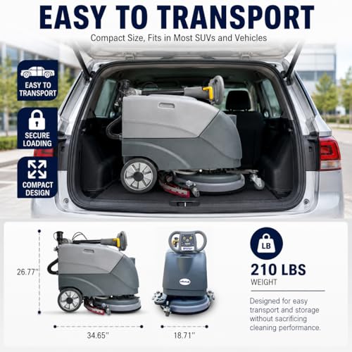 Emotor 15'' Foldable Walk Behind Floor Scrubber Machine Hand Push Scrubber Machine for Industrial Commercial Usem,Upgrade Automatic Water Flow, Machine Size 32"X18"X25"(Gray)
