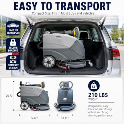 Emotor 15'' Foldable Walk Behind Floor Scrubber Machine Hand Push Scrubber Machine for Industrial Commercial Usem,Upgrade Automatic Water Flow, Machine Size 32"X18"X25"(Gray)