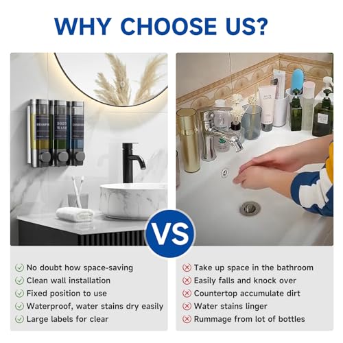Shampoo and Conditioner Dispenser, Shower Soap Dispenser Wall Mounted, Shampoo Dispenser for Shower Wall No Drill, Bathroom Body Wash Dispenser 3 * 350ml Gungray 3 Chamber - color: Gungray 3