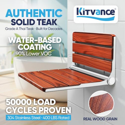 [Upgraded Version] 20" ADA Compliant Folding Teak Shower Seat Wall Mounted - Larger Teak Shower Bench, Home Care Folding Shower Seat for Inside Shower, Wall Mount Shower Chair Shower Stool, Max 400lb - size: 20*17*11 Inch（Teak）