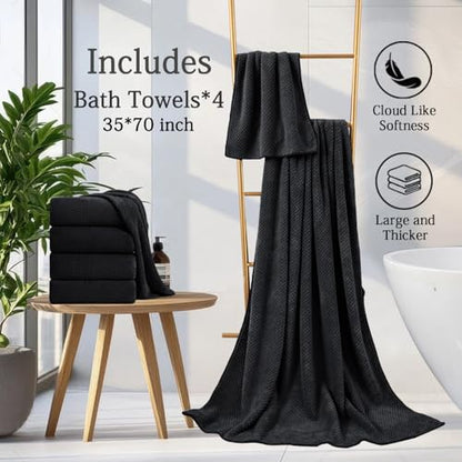 Black Bath Towels Set 35x70 Inches - Luxury 600 GSM Oversized Bath Sheet Towel,Extra Large Microfiber - Quick Dry,Highly Absorbent,Super Soft Shower Towels Spa Hotel Bathroom Towel Set (4-Pack) - color: Black Set, size: 4-Piece Set