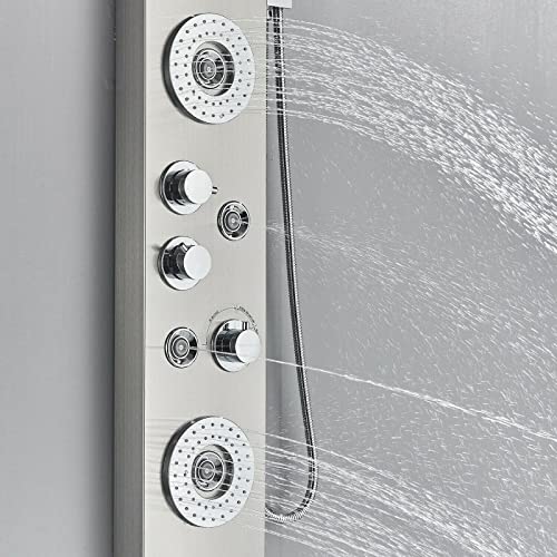 LED Light Shower Panel Tower Rainfall Waterfall Shower Head with Massager Jets Body System Jet Black B (Color : Brushed Nickel F) - color: Brushed Nickel F