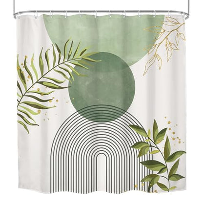 Sage Green Boho Abstract Bohemian Leaves Olive Bathroom Shower Curtain Set | Dark Botanical look; 72"W x 72"L. waterproof HD print, quick-dry fabric and free hooks for easy setup. - color: A-02sage Green, size: 72"W x 72"L (Pack of 1)