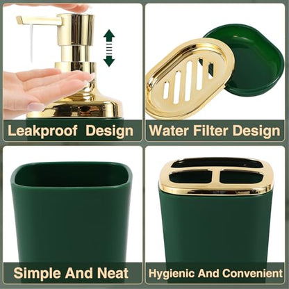 Bathroom Sets with Shower Curtain and Rugs Bathroom Accessories Set Dark Green Bathroom Set,Soap Dispenser & Toilet Brush Holder Set with Stainless Steel Trash Can(23 PCS) - size: Dark Green, style: Bath Set+Ombre Waffle Shower Curtain+Bath Rugs