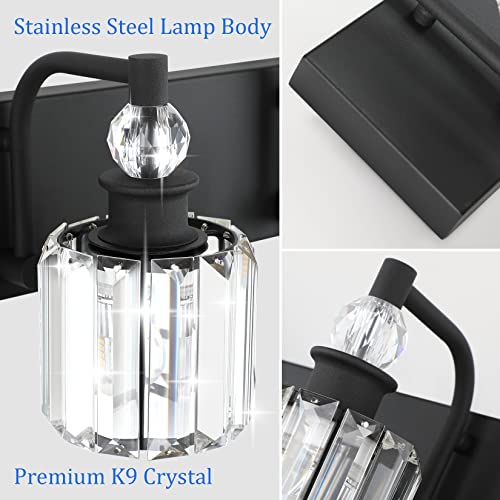 Ralbay Black Crystal Vanity Light Fixtures 4 Light Crystal Bathroom Vanity Lights Fixtures Over Mirror Modern Matte Black Bath Wall Lights - color: Black, size: 32 inch
