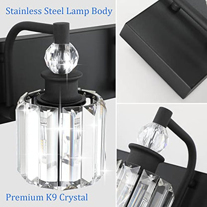 Ralbay Black Crystal Vanity Light Fixtures 4 Light Crystal Bathroom Vanity Lights Fixtures Over Mirror Modern Matte Black Bath Wall Lights - color: Black, size: 32 inch