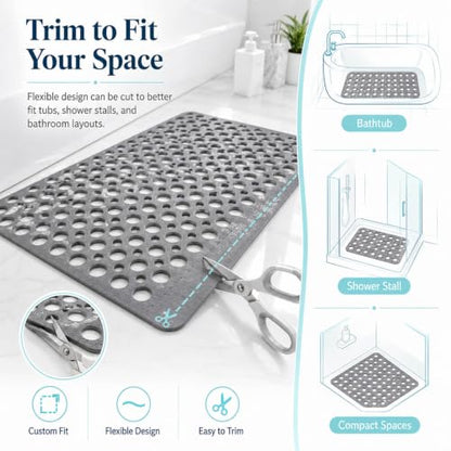 Casa and Beyond Shower Mat, Secure Shower Mat-Non-Slip, Washable Non-Slip Bathtub Mats, with Suction Cups and Drain Holes, Soft Textured Design, Easy to Clean for Bathroom (Beige, 34.6" x 15.7") - color: Beige, size: 34.6" x 15.7" (Rectangular)