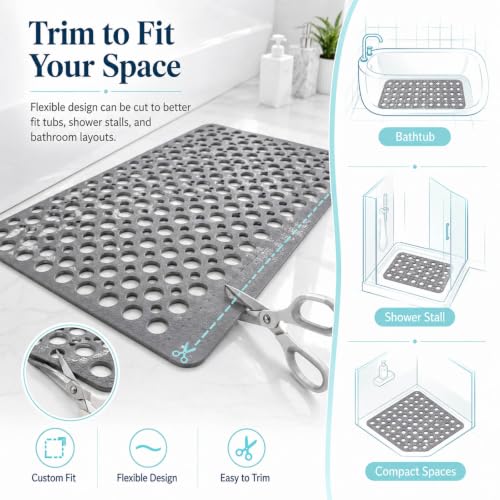 Casa and Beyond Shower Mat, Secure Shower Mat-Non-Slip, Washable Non-Slip Bathtub Mats, with Suction Cups and Drain Holes, Soft Textured Design, Easy to Clean for Bathroom (Blue, 27.6" x 15") - color: Blue, size: 27.6" x 15" (Rectangular)