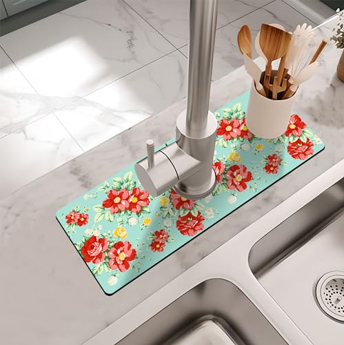 Kitchen Sink Splash Guard Faucet Mat -1 PC Super Absorbent Fast Drying Mat Sink Gadgets-Splash Guard Behind Faucet Drip Catcher for Kitchen, Bathroom,Sink Mat, Dish Drying Mat, Bathroom(15" X 5.5" ) - color: Green