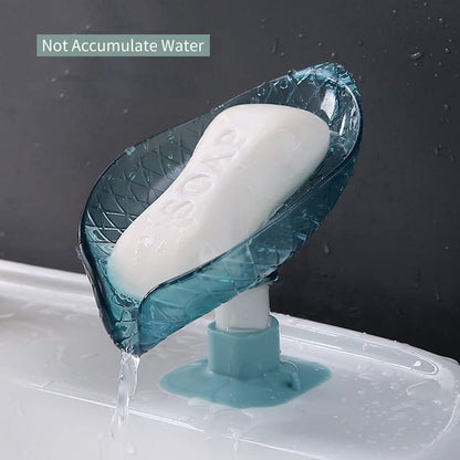 2 Pack Bar Soap Dish Self Draining Soap Holder with Drain for Shower Leaf Shape Soap Holder Sponge Container with Suction Cup for Bathroom Kitchen (Blue+ Gray) - color: Blue+gray
