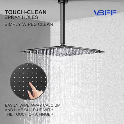 VBFF-Shower Head,rain shower head, 12 inch- Square Shower Head, 1.8 GPM Flow Rate, rainfall showerhead,VBFF09 (Matte Black) - color: Matte Black, size: 12 Inch