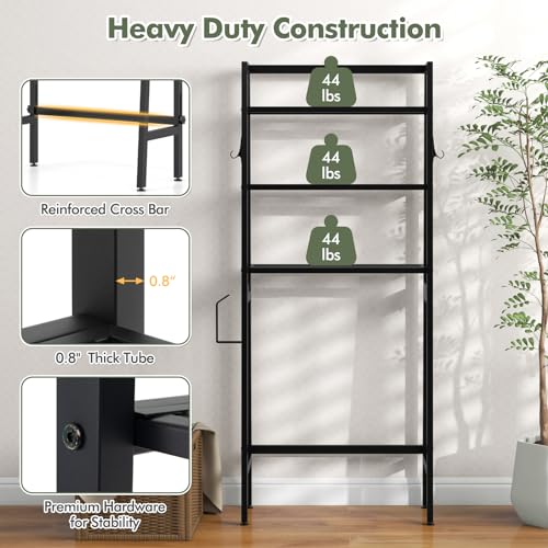 GIANTEX Over The Toilet Storage, 3-Tier Freestanding Bathroom Space Saver with 2 Hooks, Toilet Paper Holder & Adjustable Bottom Bar, Metal Over Toilet Bathroom Organizer for Restroom, Laundry (Black) - color: Black