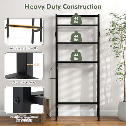 GIANTEX Over The Toilet Storage, 3-Tier Freestanding Bathroom Space Saver with 2 Hooks, Toilet Paper Holder & Adjustable Bottom Bar, Metal Over Toilet Bathroom Organizer for Restroom, Laundry (Black) - color: Black